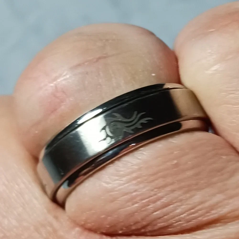 Vintage Surgical Steel Silver Tribal Spinner Fidget Anxiety Ring Size 13 - Picture 5 of 11